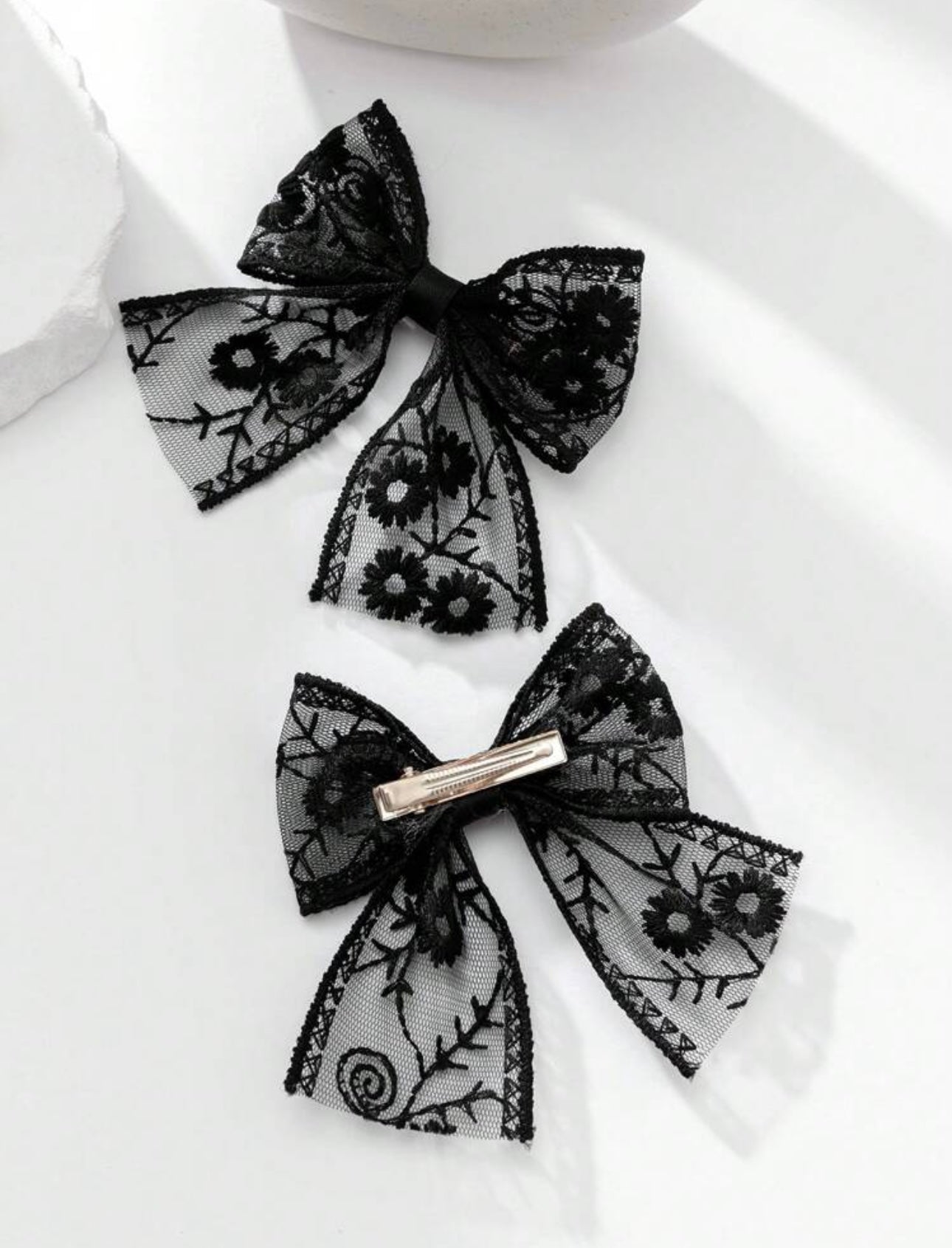 Black Lace Hair Bow 2pcs