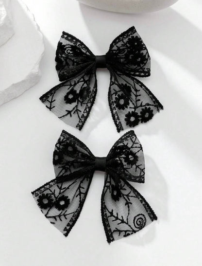 Black Lace Hair Bow 2pcs